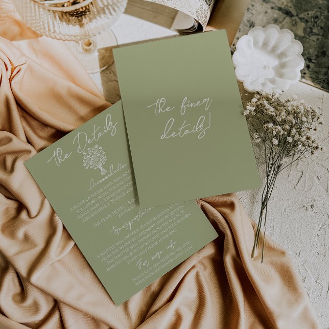 Hand Drawn Olive Green Floral Wedding Details Tilläggskort (Skapare uppladdad)