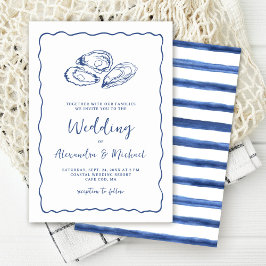 Hand Drawn Oysters Coastal Navy Blue Wedding Inbjudningar