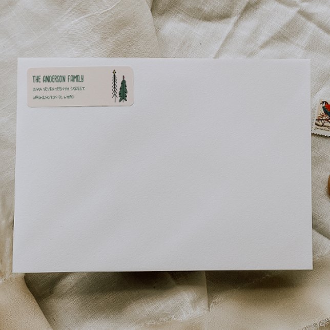 Hand Drawn Painted Abstract Christmas Tree Address Returadress Etikett (Skapare uppladdad)