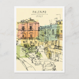 Hand drawn Palermo Italy Scene Landmark Vykort