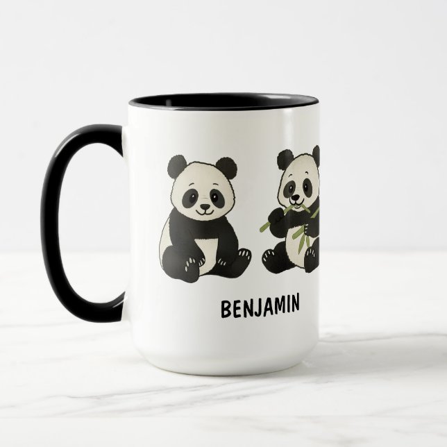 Hand Drawn Panda Bear Custom Cute Mugg (Vänster)