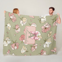 Hand-Drawn Peony Mönster Fleece Blanket