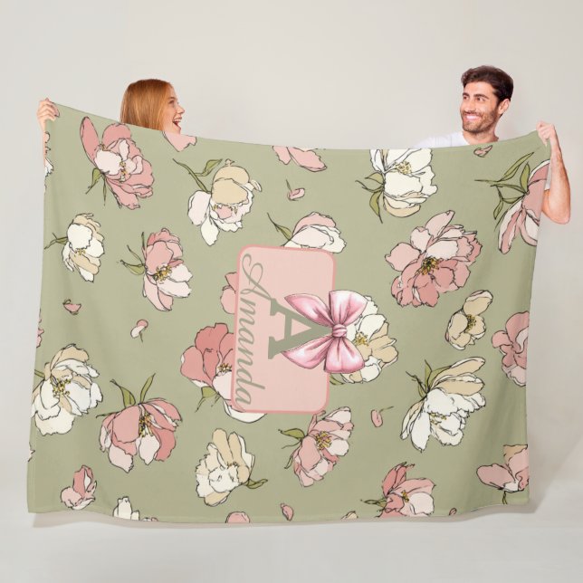 Hand-Drawn Peony Mönster Fleece Blanket (På plats)