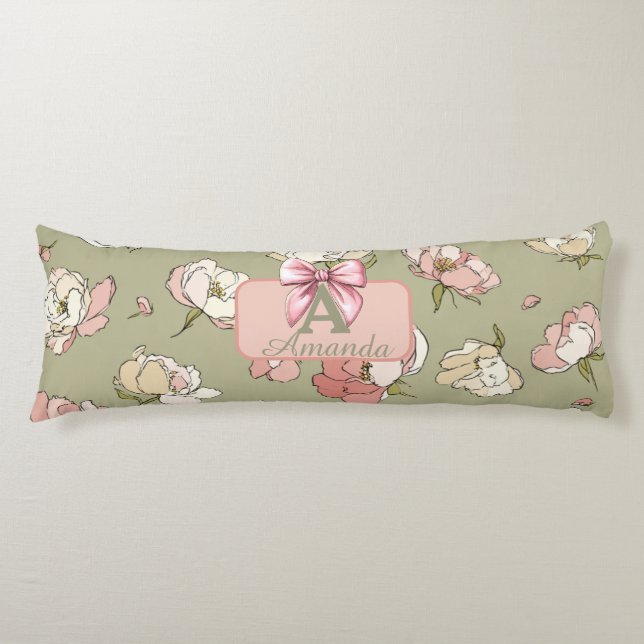 Hand-Drawn Peony Mönster Kroppskudde (Framsidan)