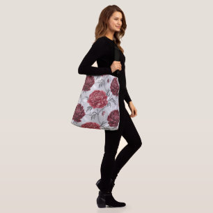 Hand-Drawn Peony Tote Bag - Elegant Crimson Axelväska