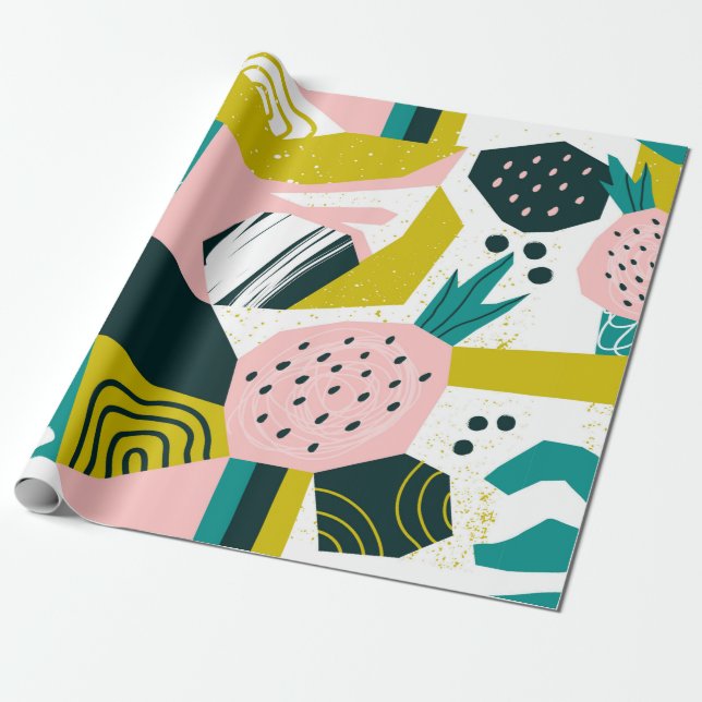 Hand drawn pineapples and various shapes, spots, d presentpapper (Utrullad)