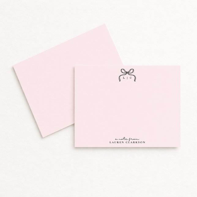 Hand Drawn Pink Bow Monogram Note Card Inbjudningar (Skapare uppladdad)