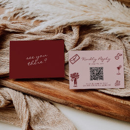 Hand Drawn Pink Burgundy Romantic QR Code Wedding OSA Kort