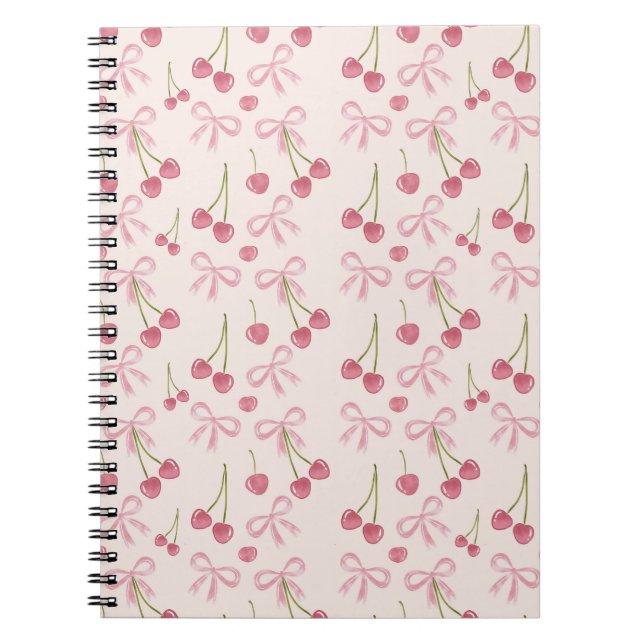 Hand-drawn Pink Cherry Coquette Seamless Pattern Anteckningsbok (Framsidan)