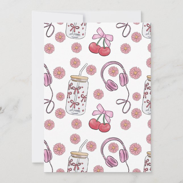 Hand-drawn Pink Girly Elements Seamless Pattern Inbjudningar (Framsida)