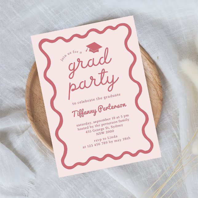 Hand Drawn Pink Graduation Party Invitation Inbjudningar (Skapare uppladdad)