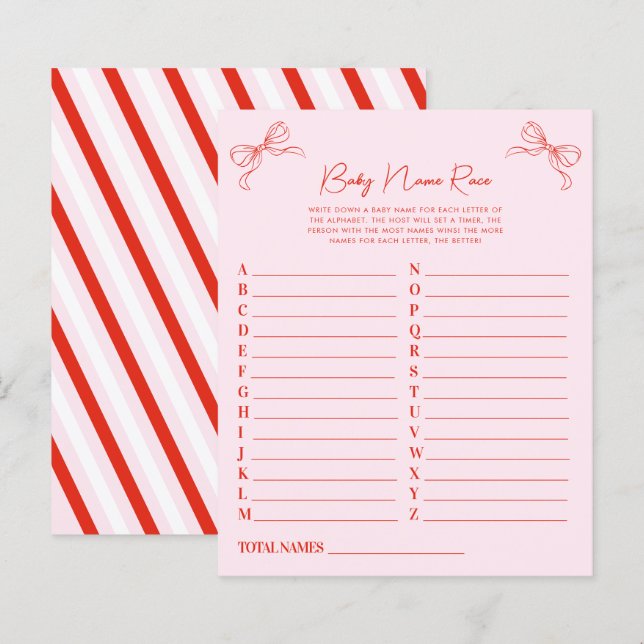 Hand Drawn Pink Red Christmas Baby Name Race Game (Fram/baksida)