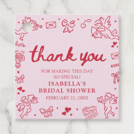 Hand Drawn Pink Red Hearts Valentine Bridal Shower Gåvor Etiketter
