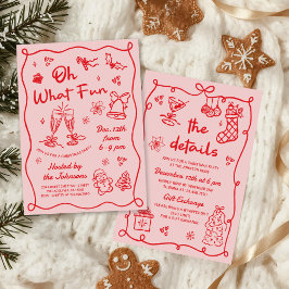 Hand Drawn Pink Red Modern Christmas Party Inbjudningar