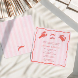 Hand-Drawn Pink Red Seafood Boil Couples Shower Inbjudningar