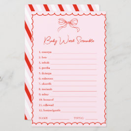 Hand Drawn Pink Red Word Scramble Baby Shower Game
