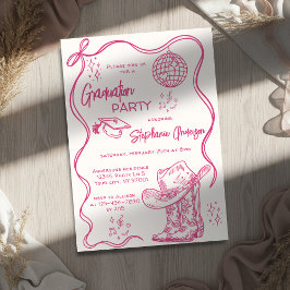 Hand Drawn Pink Western Disco Graduation Party Inbjudningar