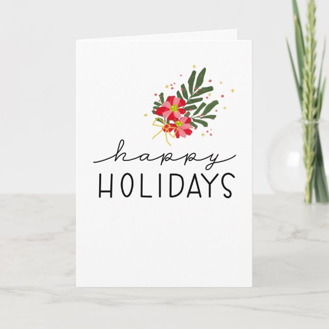 Hand-Drawn Poinsettia Bouquet Illustration Helgkort (Framsida)