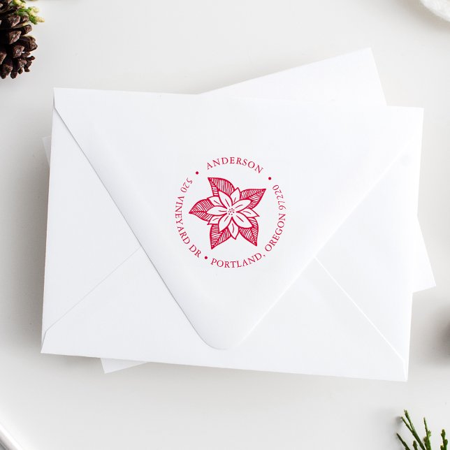 Hand-Drawn Poinsettia Returadress Självfärgande Stämpel (Skapare uppladdad)