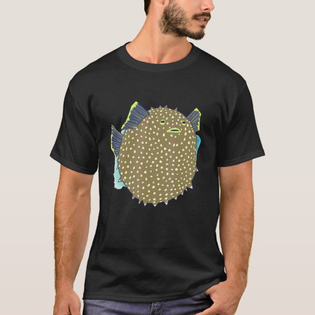 Hand Drawn Puffer Fish Deep Ocean Creatures and Ri T Shirt (Framsida)