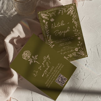 Hand Drawn QR Code Grasslands Floral Wedding Inbjudningar