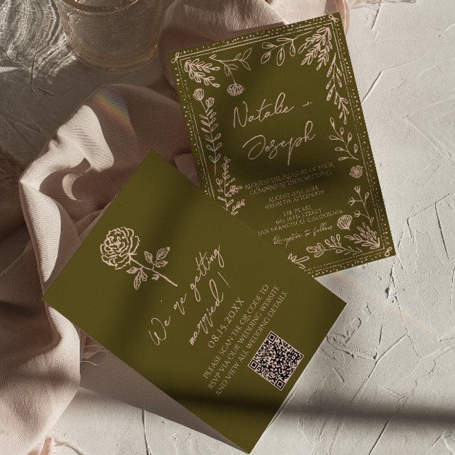 Hand Drawn QR Code Grasslands Floral Wedding Inbjudningar (Skapare uppladdad)
