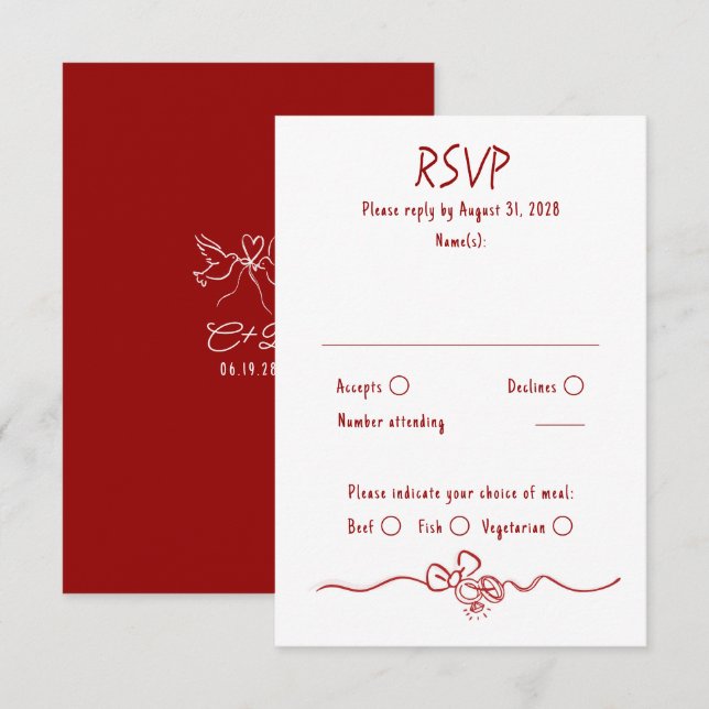Hand Drawn Quirky Funky Wedding RSVP Card OSA Kort (Fram/baksida)