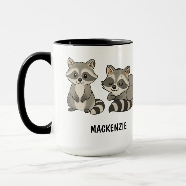Hand Drawn Racoon Custom Cute Mugg (Vänster)