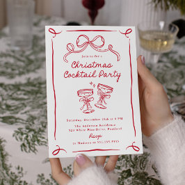 Hand-Drawn Red Bow Christmas Cocktail Party Inbjudningar