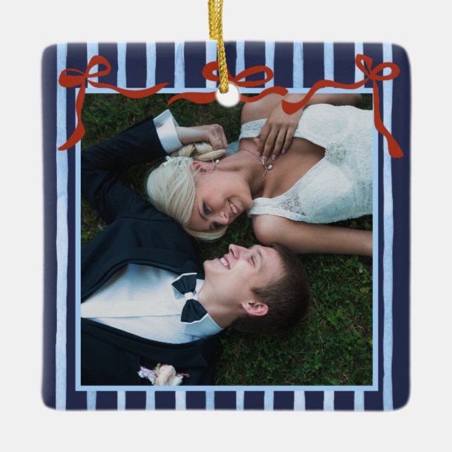 Hand Drawn Red Bows Merry Married   Julgransprydnad Keramik (Framsida)