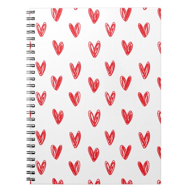 Hand Drawn Red Hearts Pattern – Minimal Valentine Anteckningsbok (Framsidan)