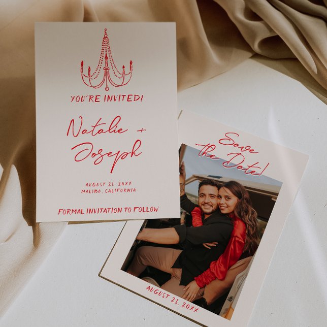 Hand Drawn Red Old Money Retro Photo Wedding Spara Datumet (Skapare uppladdad)