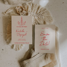 Hand Drawn Red Old Money Retro Quirky Wedding Spara Datumet