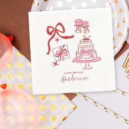 Hand Drawn Red Pink Doodles Birthday Party Pappersservett