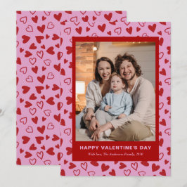 Hand Drawn Red Pink Hearts Photo Valentines Day Julkort
