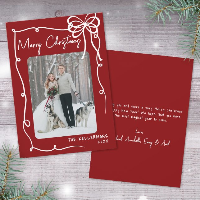 Hand Drawn Red Whimsical Merry Christmas Julkort (Hand Drawn Red Whimsical Merry Christmas Holiday Card)