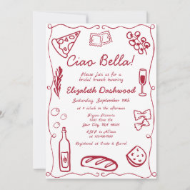 Hand Drawn Retro Red Italian Casual Bridal Brunch Inbjudningar