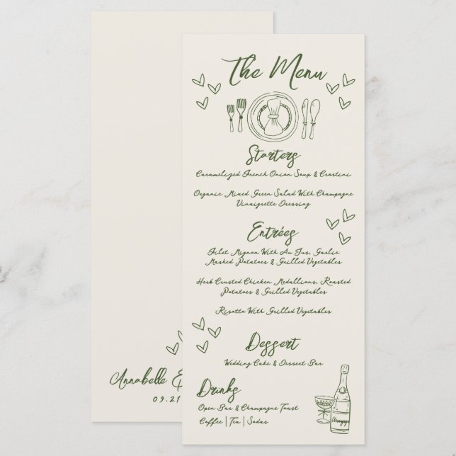 Hand Drawn Retro Wedding Meny (Fram/baksida)