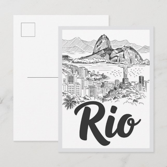 Hand drawn Rio de Janeiro Brazil Scene Landmark Vykort (Fram/baksida)