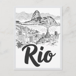 Hand drawn Rio de Janeiro Brazil Scene Landmark Vykort