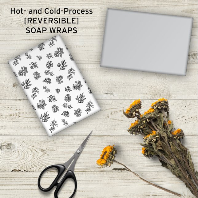 🌿 Hand-Drawn Ro Black + White Soap Wraps (🌿🌹 Hand-Drawn Roses Black + White Soap Wraps -- No Minimum Order)