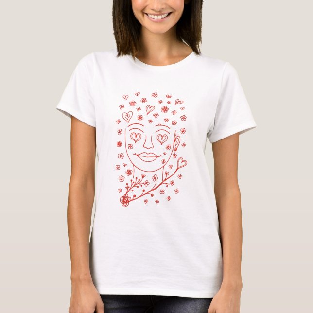 Hand-Drawn Romantic Line Art Illustration T Shirt (Framsida)