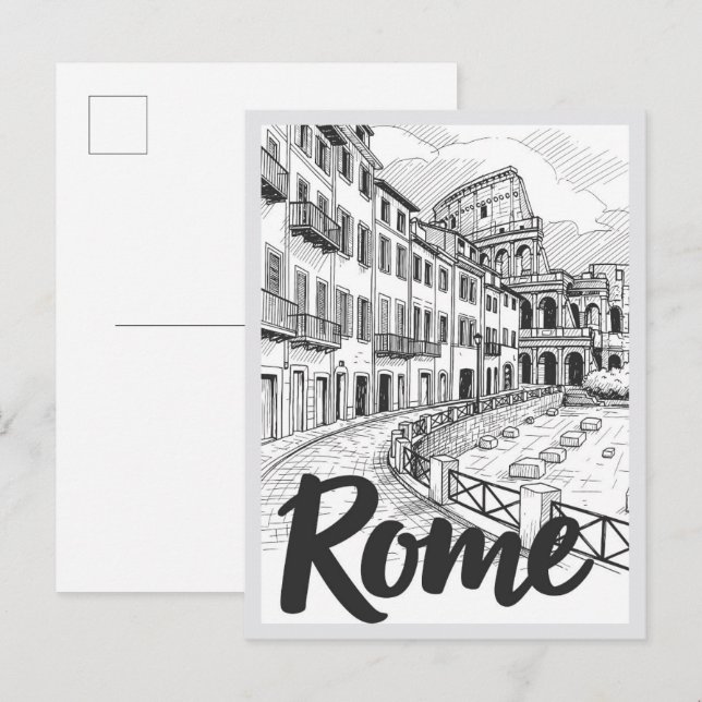 Hand drawn Rome Italy Scene Landmark Vykort (Fram/baksida)