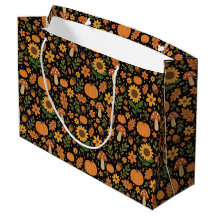 Hand Drawn Rustic Fall Pattern Large Gift Bag