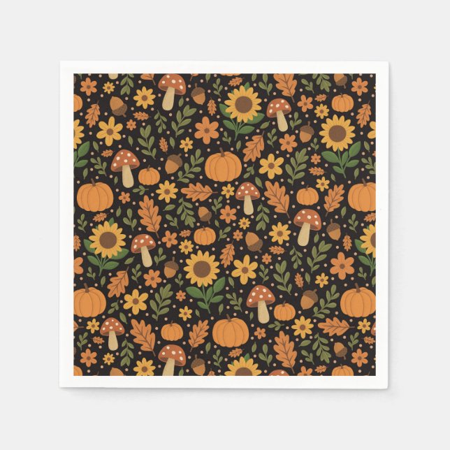 Hand Drawn Rustic Fall Pattern Napkins Pappersservett (Framsidan)