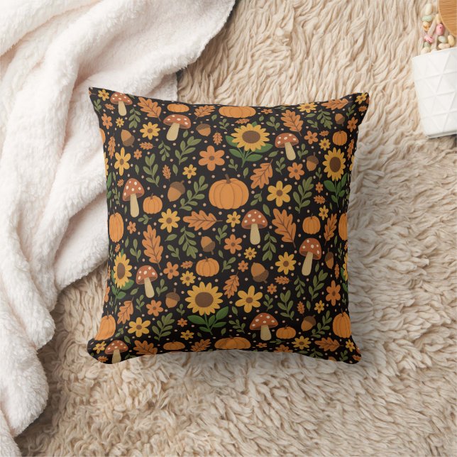 Hand Drawn Rustic Fall Pattern Throw Pillow Kudde (Filt)