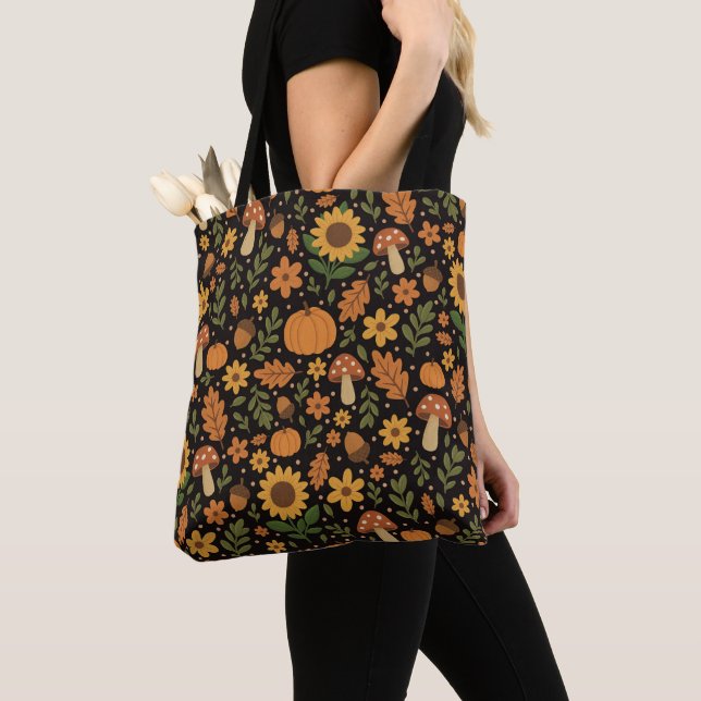 Hand Drawn Rustic Fall Pattern Tote Bag Tygkasse (Närbild)