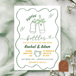 Hand Drawn Sage Green Poppin Bottles Baby Shower Inbjudningar