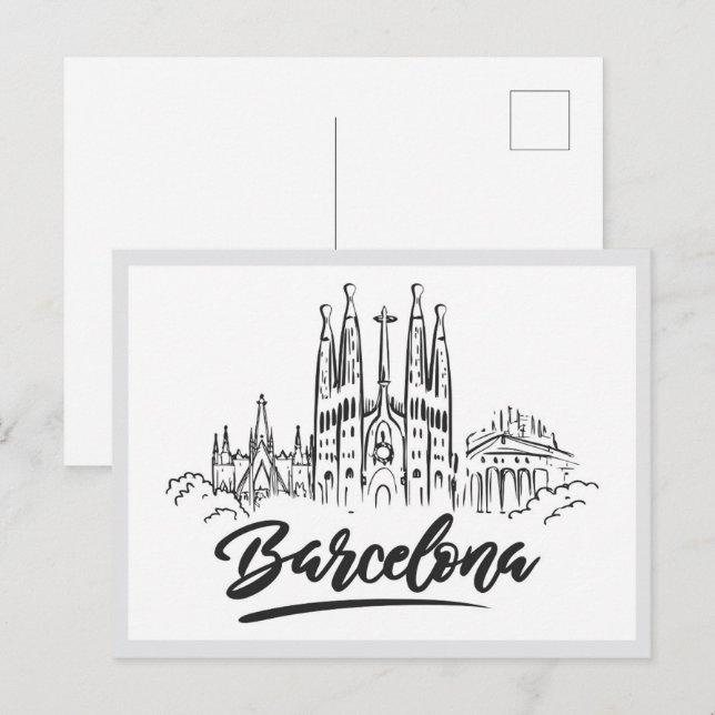 Hand drawn Sagrada Familia Barcelona Spain Vykort (Fram/baksida)