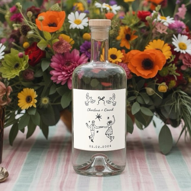 Hand Drawn Scribble Wedding  Spritflaskor Etikett (Skapare uppladdad)